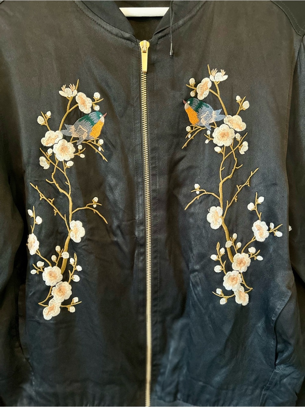 Zara Black Bird Embroidered Bomber Jacket Size M - Picture 4 of 9